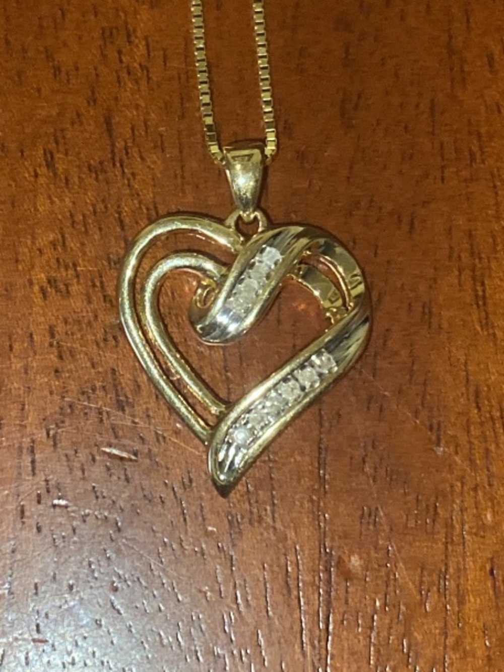 10K Solid Yellow Gold Diamond Ribbon Heart Pendant with Diamond Accents. - Picture 12 of 16